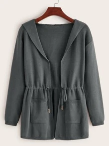 SHEIN LUNE Nữ Cardigans Dây kéo Túi màu trơn Giải trí - Màu xám đen - Xem 1