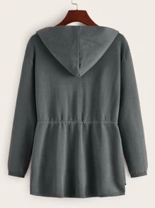 SHEIN LUNE Nữ Cardigans Dây kéo Túi màu trơn Giải trí - Màu xám đen - Xem 2