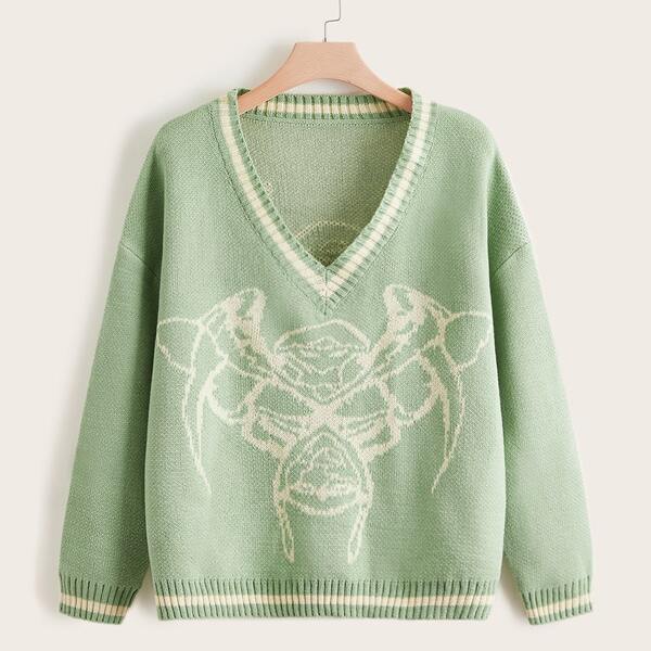 

Plus Graphic Pattern Drop Shoulder Sweater, Mint green
