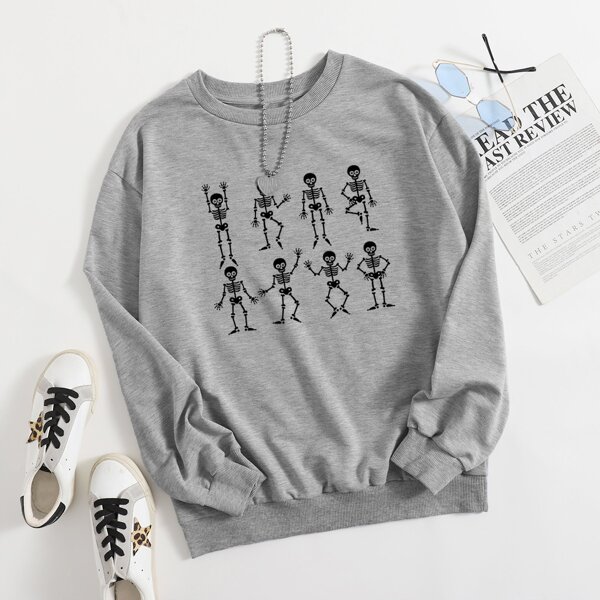 

Skeleton Print Sweatshirt, Light grey