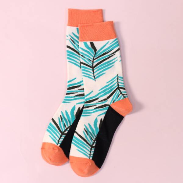 

Leaf Print Crew Socks, Multicolor
