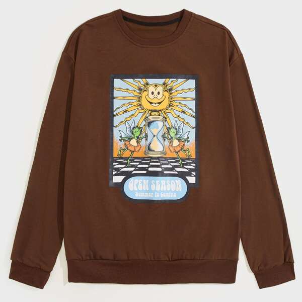 

Guys Letter Cartoon Graphic Sweatshirt, Coffee brown