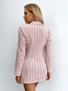 SHEIN Privé Blazer con botones de cuadros tweed - Rosa vieja - Ver 2