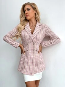 SHEIN Privé Blazer con botones de cuadros tweed - Rosa vieja - Ver 8