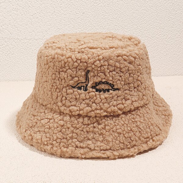 

Dinosaur Embroidered Fuzzy Bucket Hat, Khaki