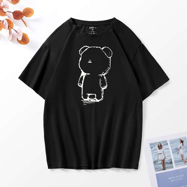 

Cartoon Graphic Round Neck Tee, Black