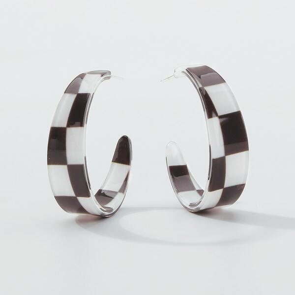 

Plaid Open Hoop Earrings, Black and white