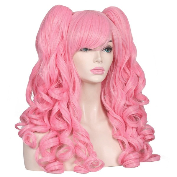

Long Curly Cosplay Synthetic Wig With Bangs, Coral pink
