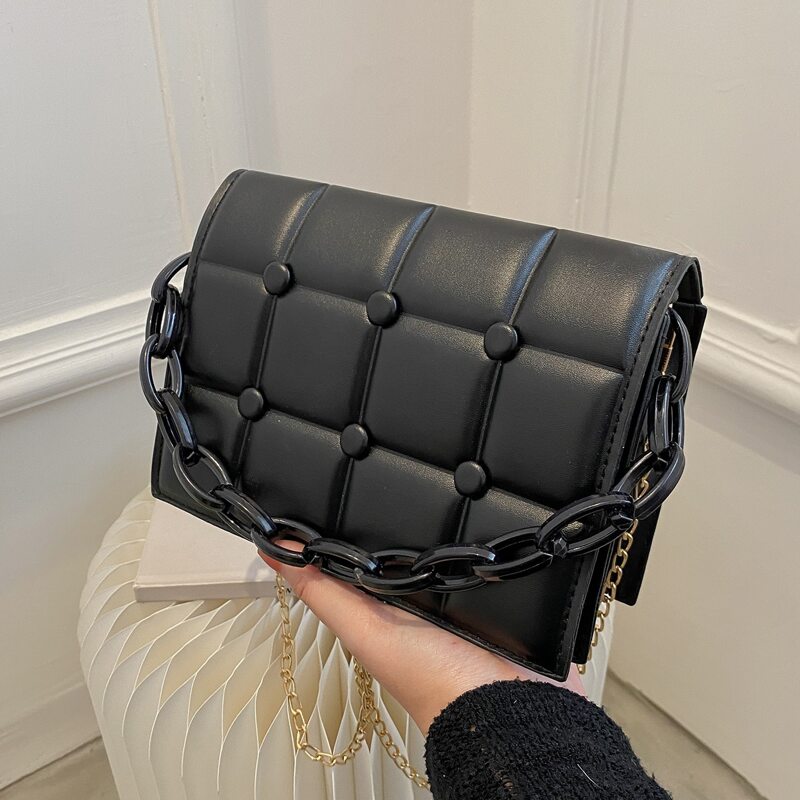 

Chain Flap Satchel Bag, Black