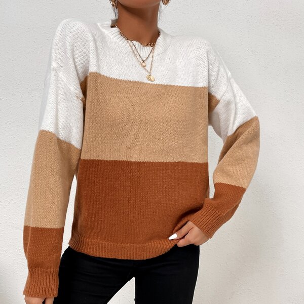 

Color Block Drop Shoulder Sweater, Multicolor