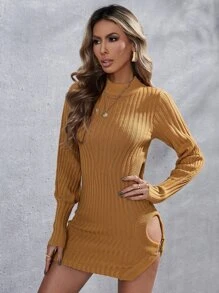 鏤空條紋針織連衣裙