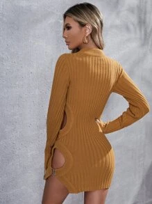 鏤空條紋針織連衣裙