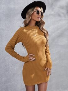 鏤空條紋針織連衣裙