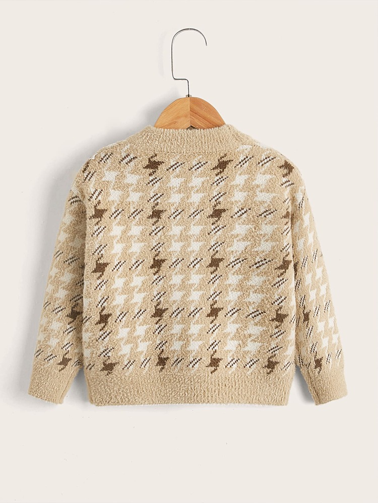 Toddler Girls Houndstooth Pattern Jumper - Khaki - View 2
