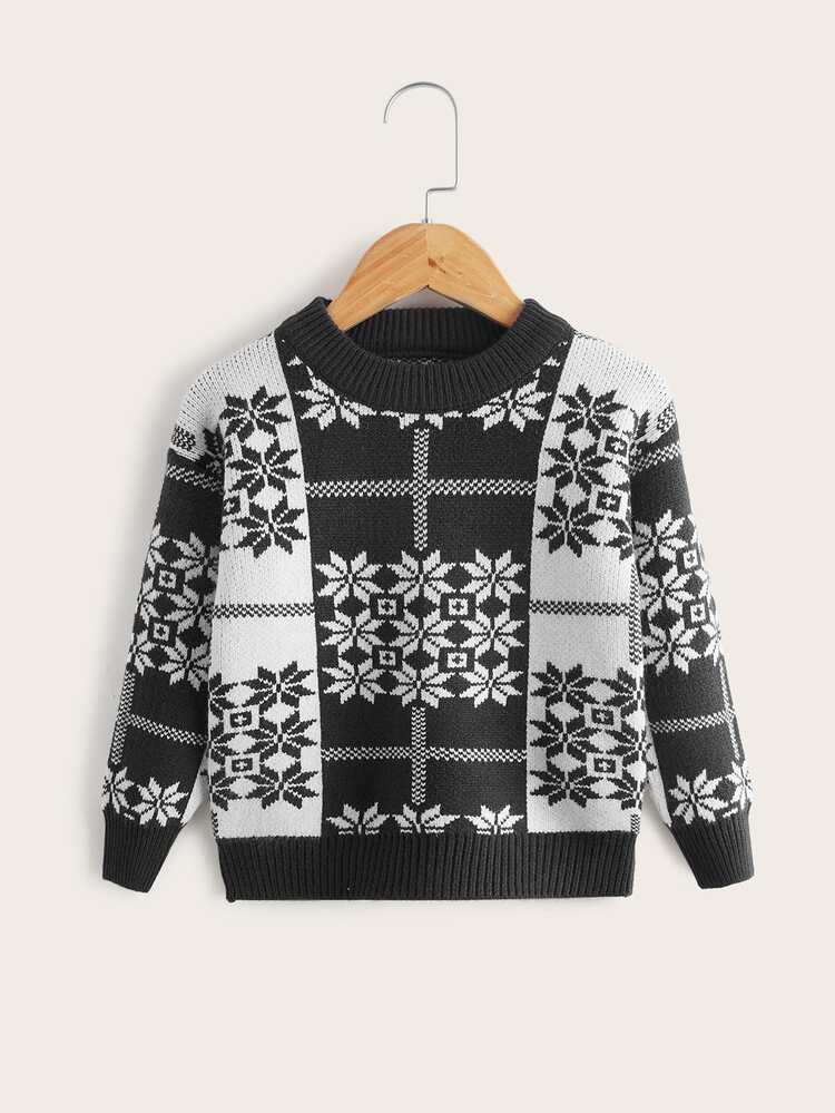 Toddler Boys Geo Pattern Sweater - Black and White - View 1