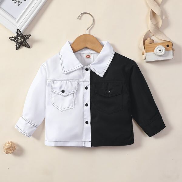 

Baby Two Tone Button Up Jacket, Black and white