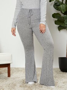 SHEIN EZwear 大碼高腰前繫帶喇叭褲 - 淺灰色 - 查看 1