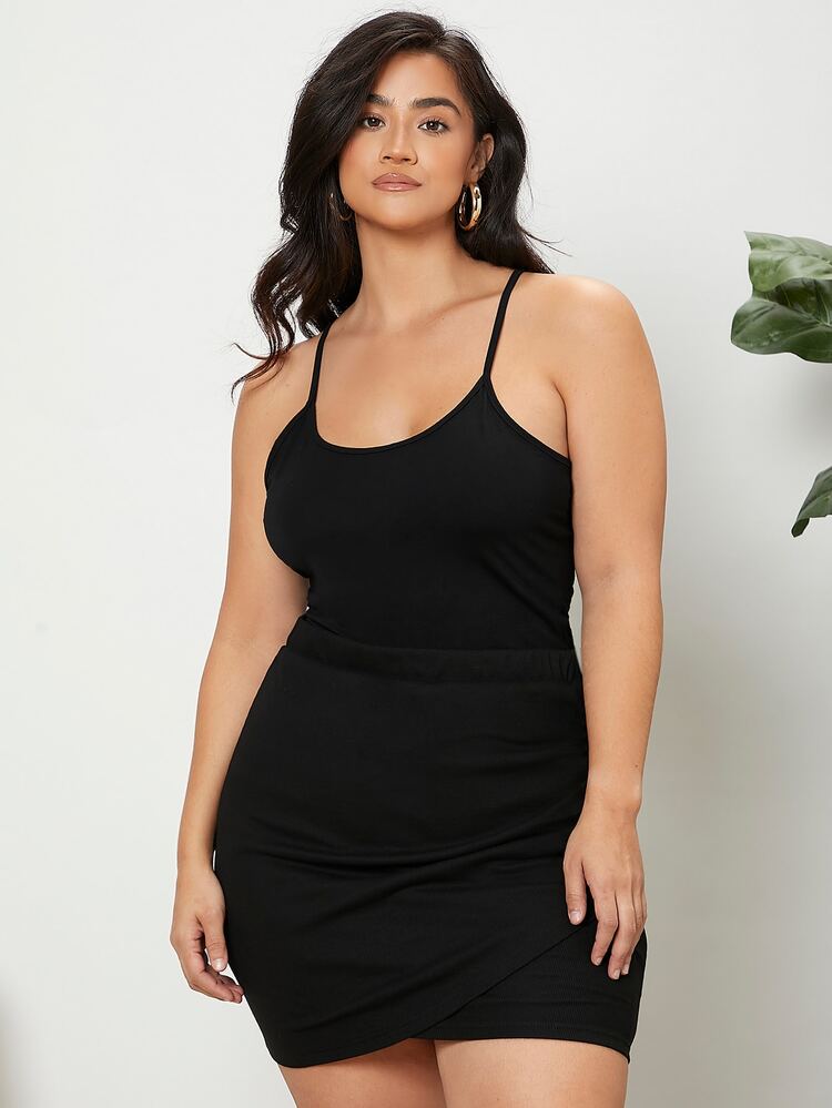 SHEIN Essnce Plus High Waist Ruched Wrap Skirt - Black - View 4