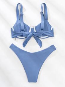 SHEIN Swim Summer Beach Ribbed Underwire High Cut Bikini