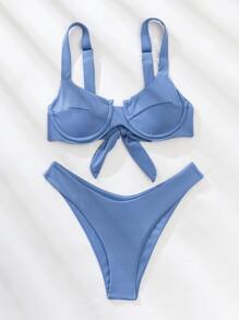 SHEIN Swim Summer Beach Ribbed Underwire High Cut Bikini