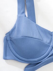 SHEIN Swim Summer Beach Ribbed Underwire High Cut Bikini