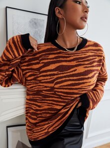 SHEIN Drop Shoulder Tiger Striped Pattern Jumper