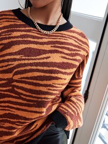 SHEIN Drop Shoulder Tiger Striped Pattern Jumper