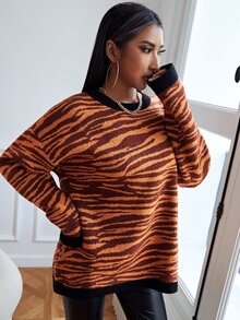 SHEIN Drop Shoulder Tiger Striped Pattern Jumper