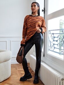 SHEIN Drop Shoulder Tiger Striped Pattern Jumper