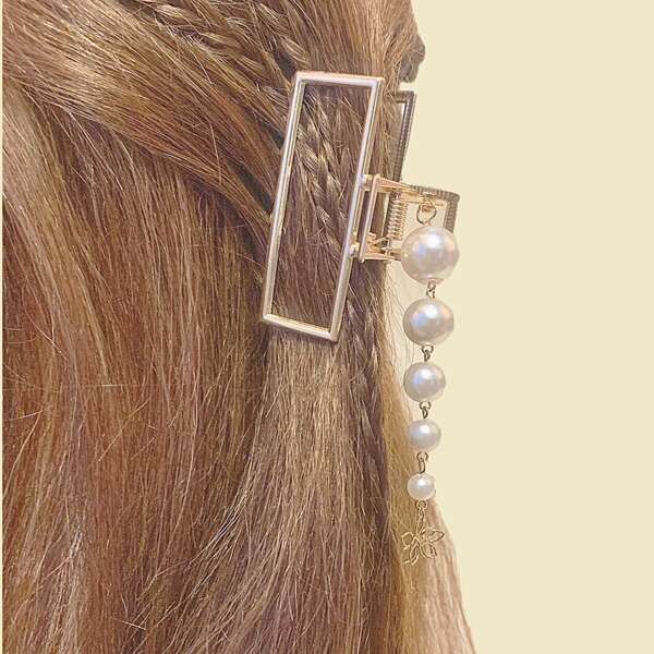 

Faux Pearl Tassel Decor Hair Claw, Gold