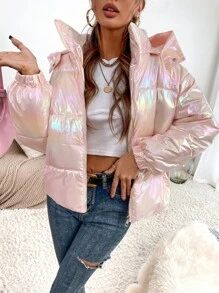 Holographic Hooded Padded Padded Coat Clothes Winter - Baby Pink - View 4