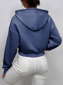 SHEIN Unity 落肩袖短款連帽衫 - 霧霾藍 - 查看 2