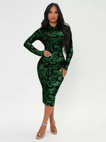 SHEIN SXY Đầm Tách cao Đồ họa Lá thư Thanh lịch - màu xanh lá - Xem 1