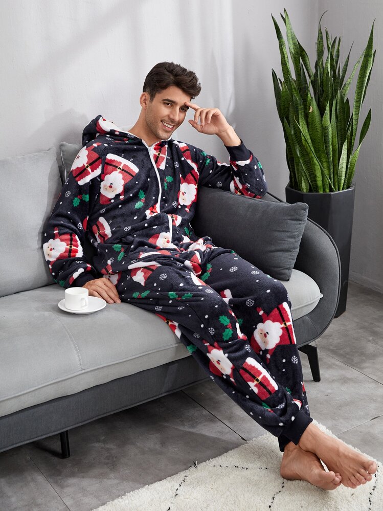 Men Christmas Print Sleep Jumpsuit - Multicolor - View 1