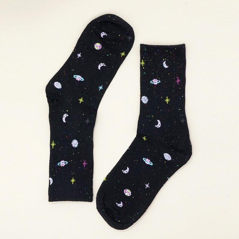 

Planet Print Crew Socks, Black