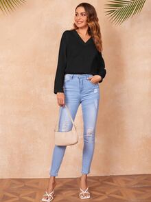 SHEIN LUNE بلايز نسائية الصاف كاجوال