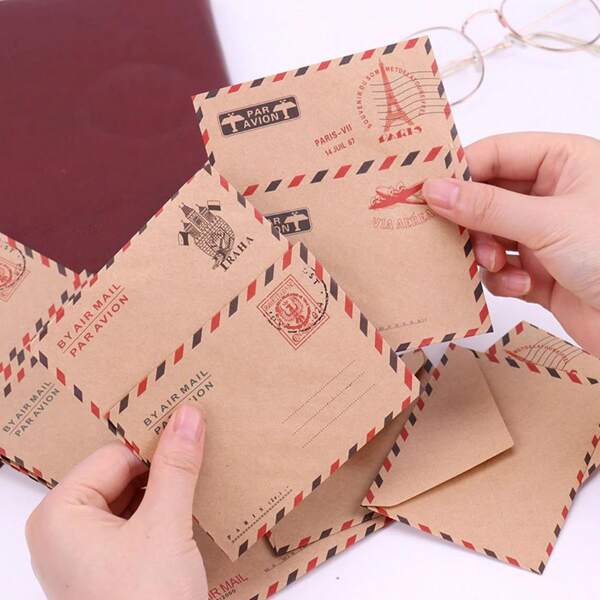 

4pcs Vintage Envelope & 8pcs Stationery, Multicolor