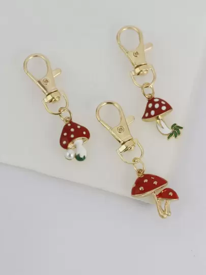 3pcs Mushroom Decor Bag Charm Bag Accessories Gifts Valentine'S Day Stylish For Teen Girls Women College Students Teacher White-Collar Workers Rookies & White-Collar Workers Car Accessories Women Key Chain Charms Cute Keychain