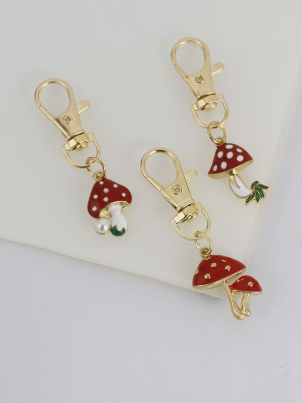 3pcs Mushroom Decor Bag Charm Bag Accessories Gifts Valentine'S Day Stylish For Teen Girls Women College Students Teacher White-Collar Workers Rookies & White-Collar Workers Car Accessories Women Key Chain Charms Cute Keychain