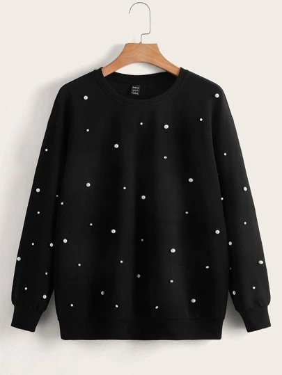 SHEIN LUNE Pärlpullover med nedsänkta axelband, pärlhalsband, långärmade toppar för höst/vinter