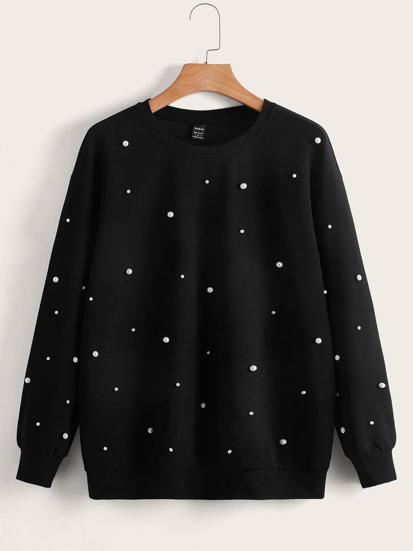 SHEIN LUNE Drop Shoulder Faux Pearls Beaded Pullover,Long Sleeve Tops In Fall/Winter