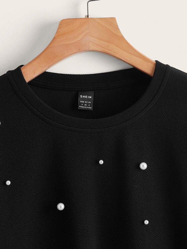 Oversized Pullover mit falschen Perlen-Verzierungen, Langarm