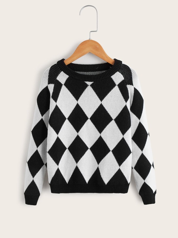 Pulover cu mâneci raglan cu model Argyle pentru băieți