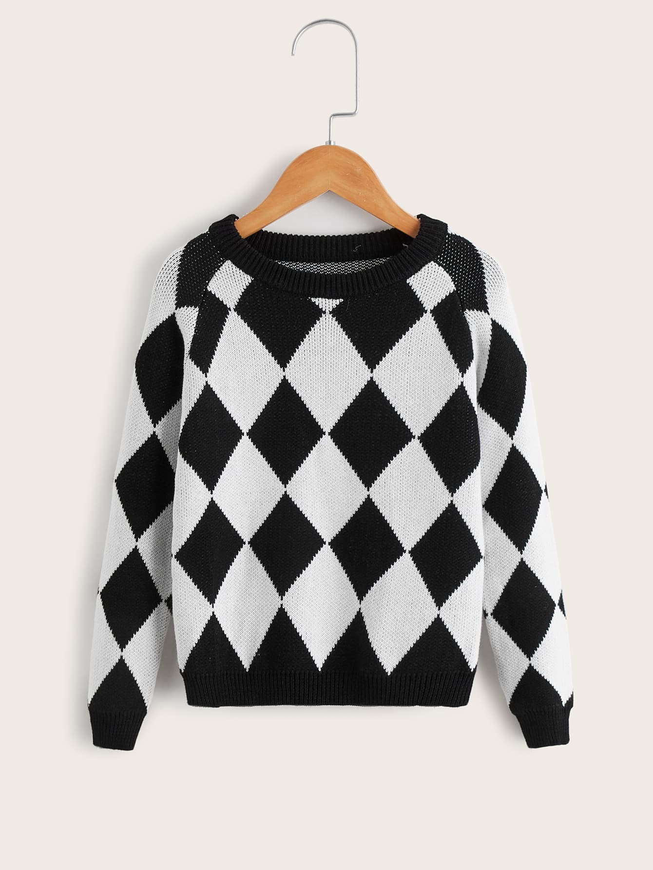 Boys Argyle Pattern Raglan Sleeve Sweater