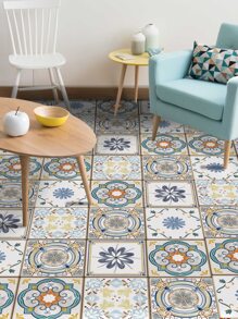 5/10pcs Pack Flower Tile Self-Adhesive Floor Stickers Waterproof Anti-Slip Moroccan Printed Tile Stickers Home Decoration Wall Stickers 7.87x7.87inch, Stickers, Wall Decal, Vinyl Decal For Home Decorations, Spring Decoration Items Refresh Your Home, Rama Decoration Stickers - Multicolor - View 6