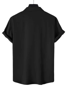 Manfinity Homme Men Button Through Solid Shirt Button Up Shirt, Black Button Up Shirt, Plain Black Shirt, Men's Black Shirt, Black Shirt - Black - View 2