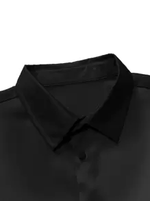 Manfinity Homme Men Button Through Solid Shirt Button Up Shirt, Black Button Up Shirt, Plain Black Shirt, Men's Black Shirt, Black Shirt - Black - View 3