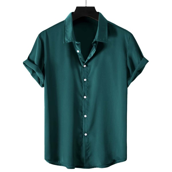 

Men Button Through Solid Shirt, Dark green