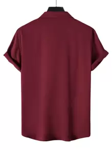Manfinity Homme Men Button Through Solid Shirt Button Up Shirt - Burgundy - View 2