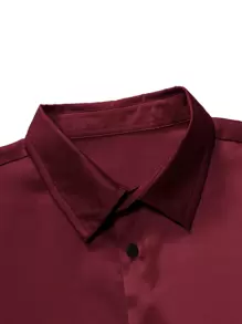 Manfinity Homme Men Button Through Solid Shirt Button Up Shirt - Burgundy - View 3